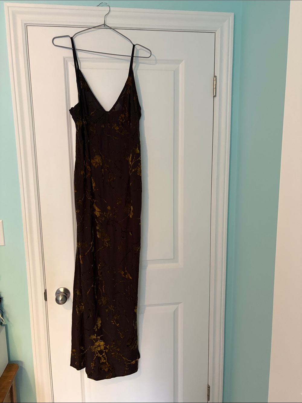 PrettyLittleThing Brown Maxi Slip Dress with Gold Floral